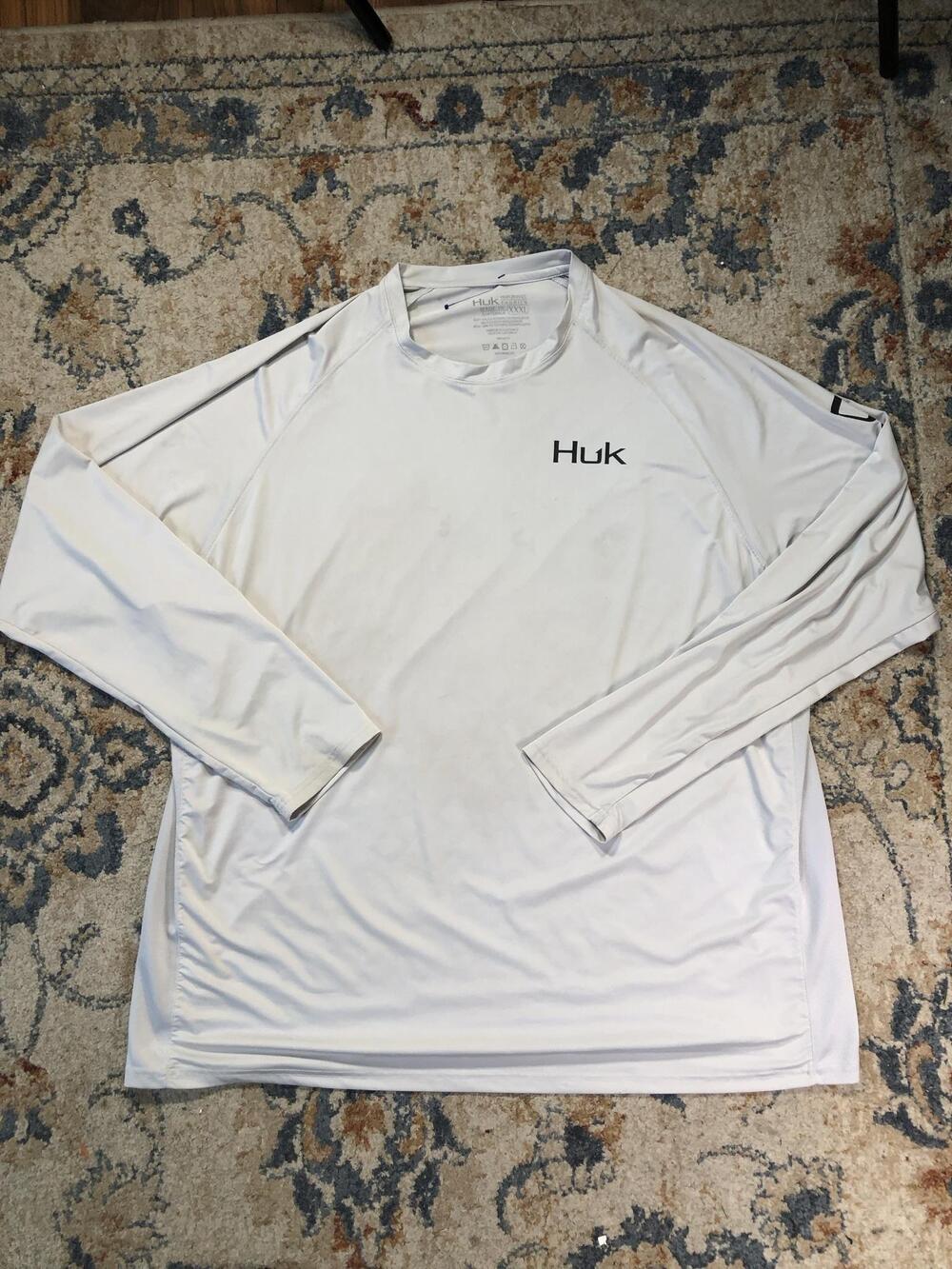 Huk Performance Fishing Shirt Mens 3XL White Long Sleeve American Flag Fish
